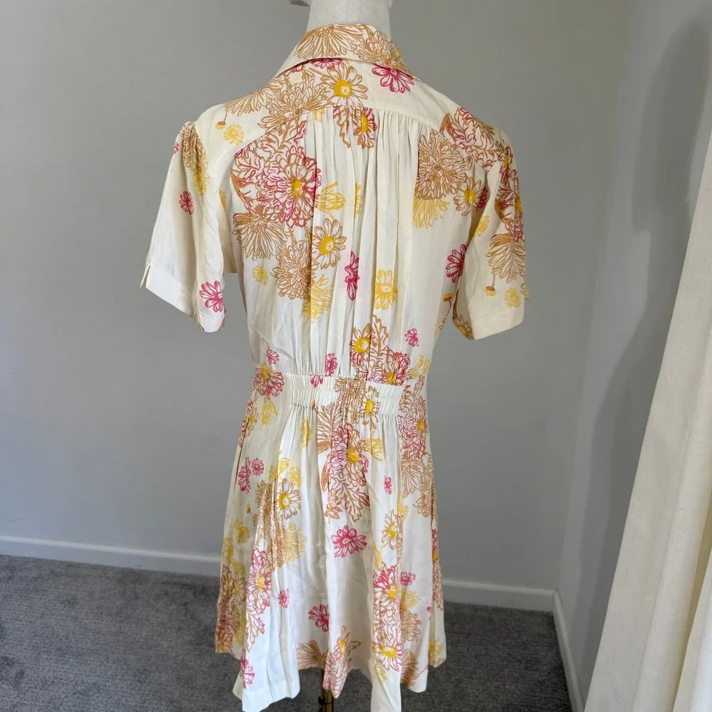 Free People Hawaii Floral Mini Dress Small Feminine Vintage‎ Shirt Dress Cottage